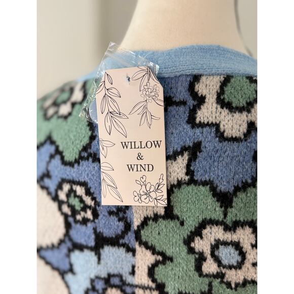 NWT Willow & Wind Blue Green Floral Recycled Yarn Cardigan (Size S) - Picture 12 of 15